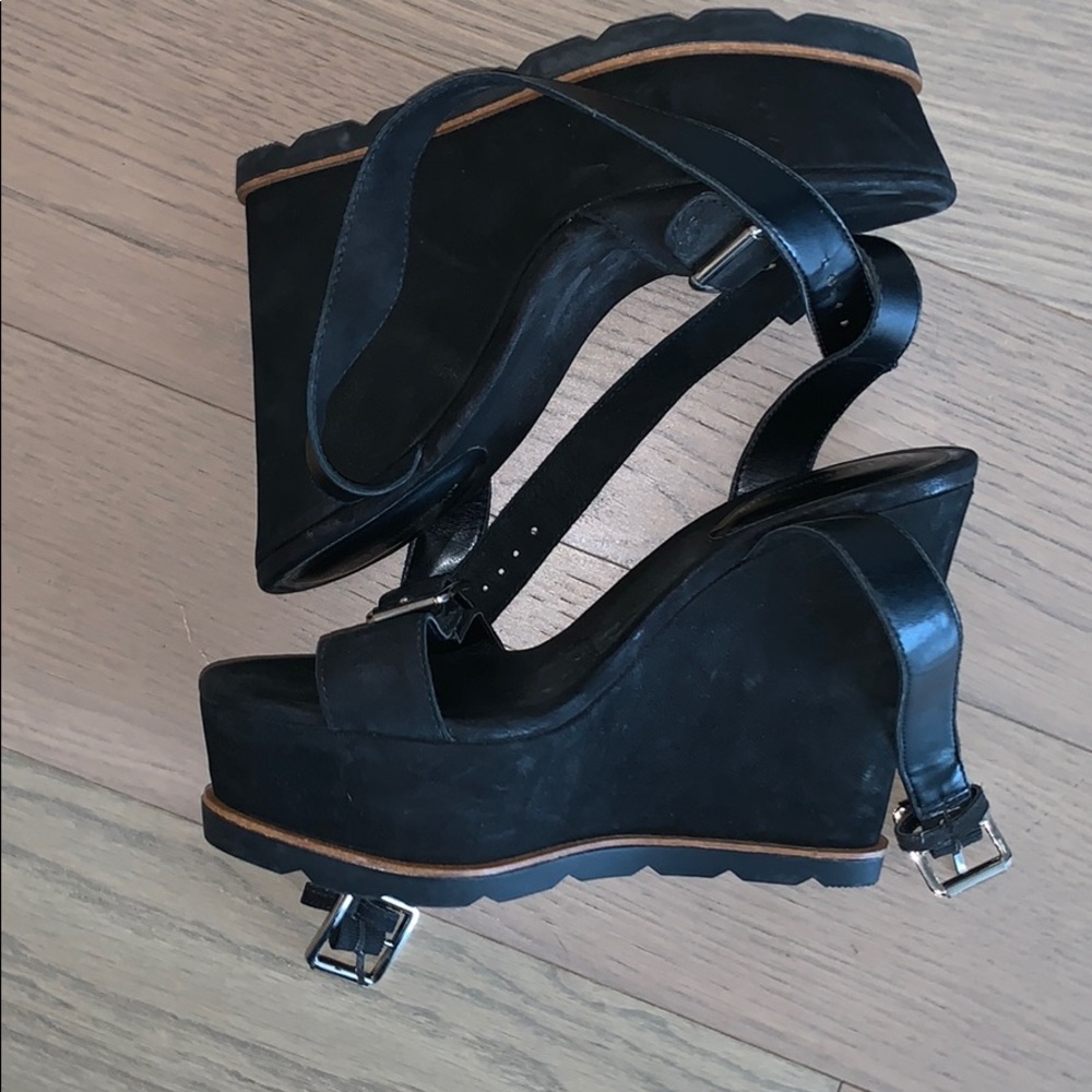 BCBGeneration black strappy wedges